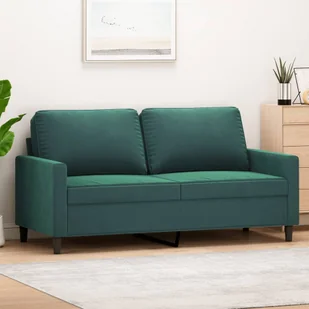 Sofa 2-osobowa, ciemnozielona, 140 cm, tapicerowana aksamitem - Sofy i kanapy - miniaturka - grafika 1