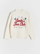 Swetry dla dziewczynek - Reserved - Sweter z świątecznym motywem - złamana biel - miniaturka - grafika 1