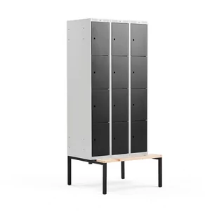 Szafa schowkowa CLASSIC, 4 schowki w pionie, z ławeczką, 3 moduły, 2120x900x550 mm, czarny - Szafki biurowe - miniaturka - grafika 1