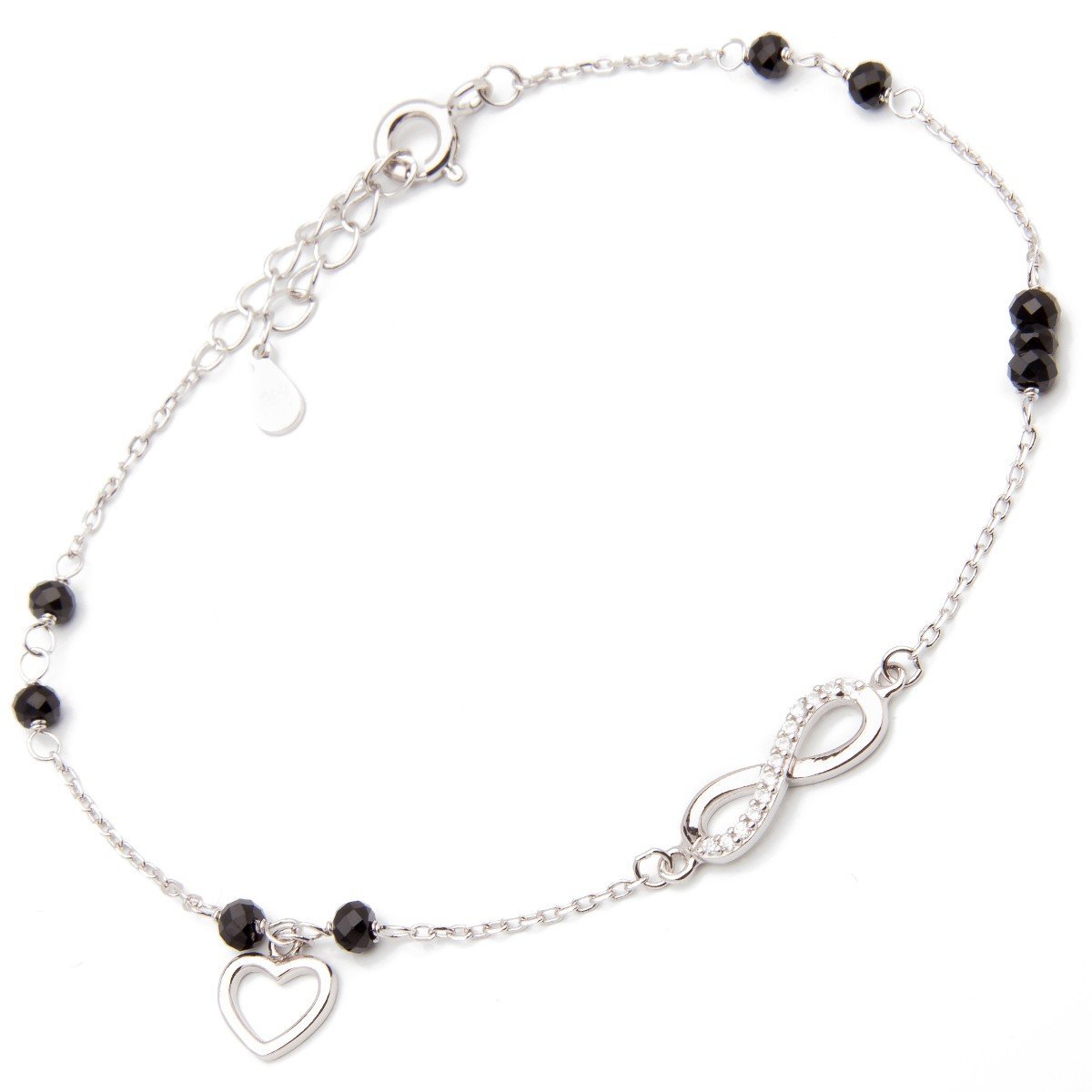 Srebrna bransoletka koniczyna z nieskończonością