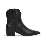 Botki damskie - Botki Modne Stylowe Wygodne Komfortowe Na Płaskim Obcasie Eleganckie Skórzane Western Damskie Kowbojki Na Obcasie Czarne Emi 38 - miniaturka - grafika 1