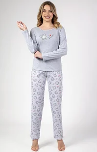 Piżama damska na długi rękaw szary melanż 675, Kolor szary melanż, Rozmiar S, Regina - Primodo.com - Piżamy damskie - miniaturka - grafika 1