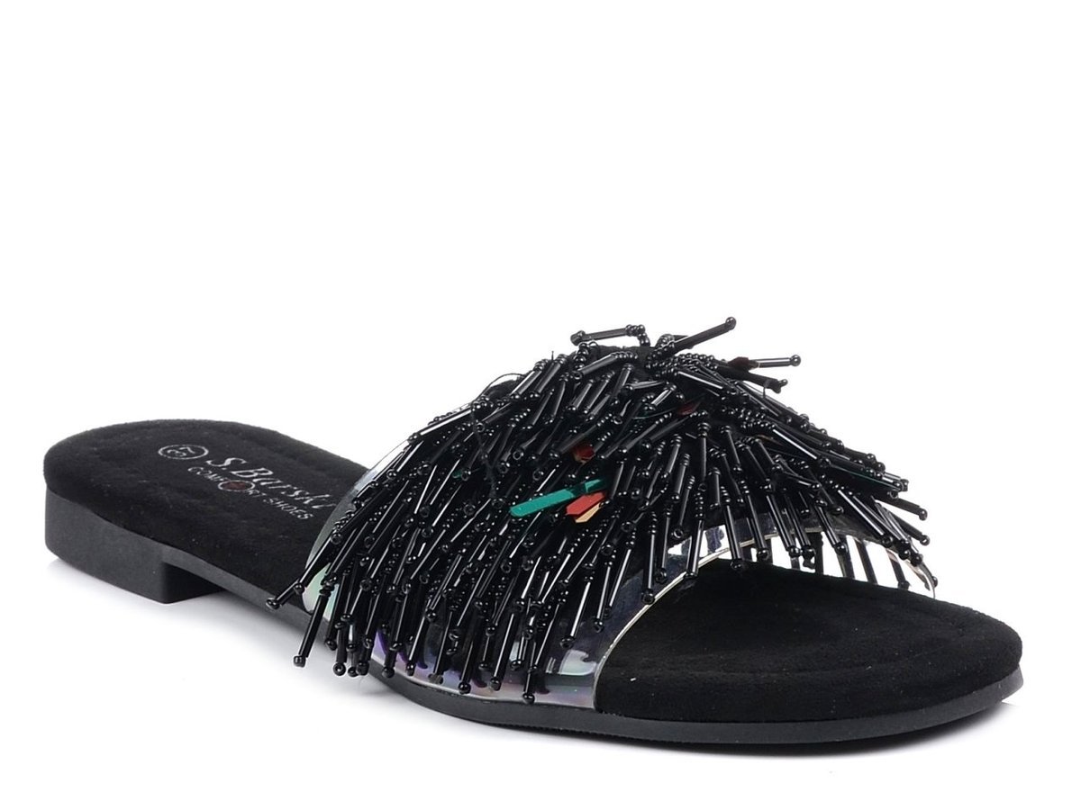Klapki damskie eleganckie czarne S.Barski 576-37