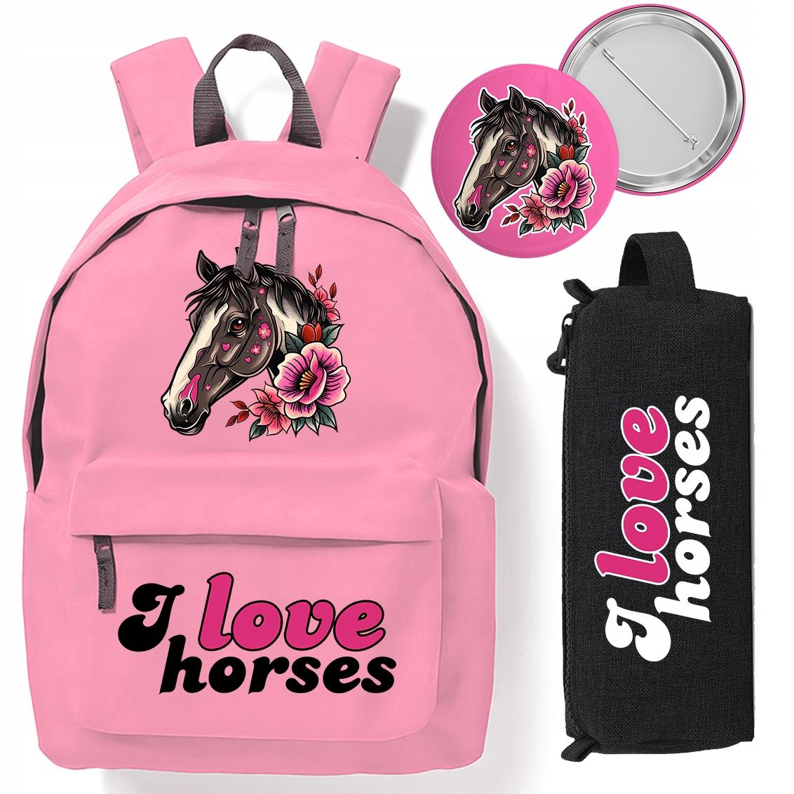 Zestaw Plecak Szkolny Piórnik Młodzieżowy Różowy Dla Dziewczynki Fanki Koni