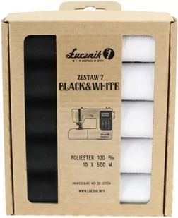 Zestaw nici do maszyn do szycia Łucznik Black&White - Pasmanteria - miniaturka - grafika 1