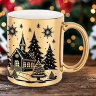 Kubki - Świąteczny kubek z nadrukiem - zimowy widok, złoty platerowany - miniaturka - grafika 1
