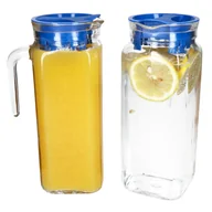 Karafki - 2x KARO lodówka dzbanek z pokrywką niebieski 1 litr uchwyt szklana karafka dzbanek sok woda - miniaturka - grafika 1