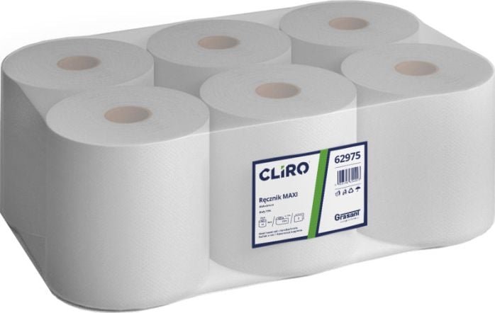 Cliro Cliro - Ręcznik papierowy w roli maxi, 2-warstwy, makulatura, 6 rolek - 75% bieli