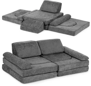 Sofa składana modułowa dla dzieci duża 2-osobowa DIY 10 miękkich poduch tkanina szenilowa - szara ECOTOYS - Łóżka dla dzieci i młodzieży - miniaturka - grafika 1