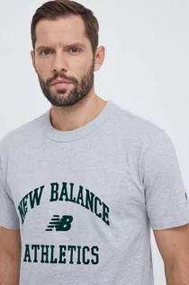Koszulki męskie - New Balance t-shirt bawełniany męski kolor szary z aplikacją - grafika 1