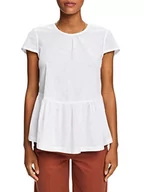Bluzki damskie - ESPRIT Bluzka z bawełny zrównoważonej z krótkimi rękawami, biały, XS - miniaturka - grafika 1