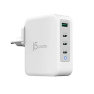 Ładowarki do telefonów - Ładowarka sieciowa j5create 130W GaN USB-C 4-Port Charger - EU (3xUSB-C/ 1xUSB3.0; kolor biały) JUP43130E-EN - miniaturka - grafika 1