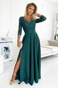 Sukienki - Jacqueline elegancka koronkowa długa suknia z dekoltem - ZIELEŃ BUTELKOWA - miniaturka - grafika 1