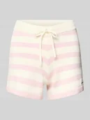 Spodenki damskie - Szorty z dzianiny z wzorem w paski i wyhaftowanym logo - miniaturka - grafika 1
