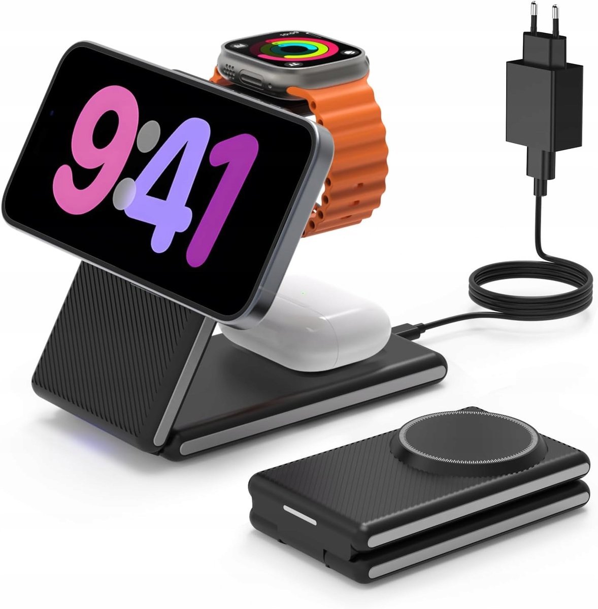 Ładowarka indukcyjna magnetyczna stacja ładująca 3w1 iPhone Apple Watch