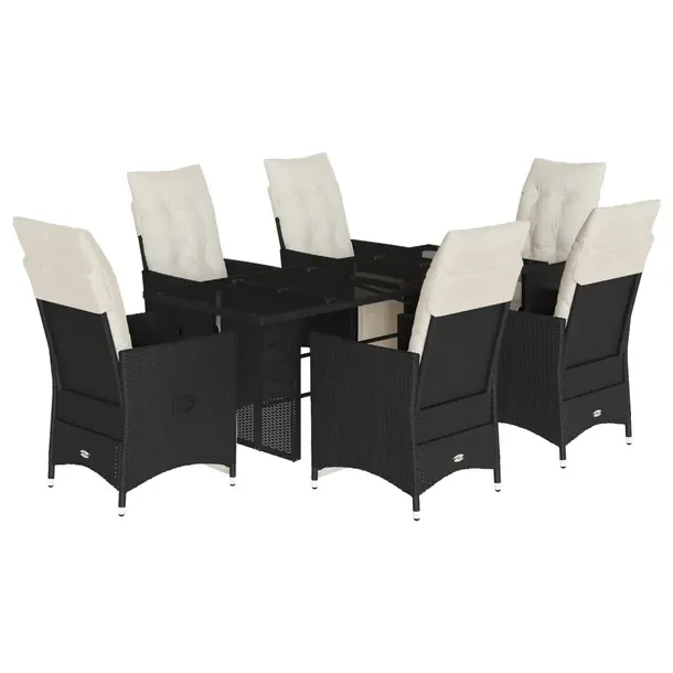 Zestaw mebli ogrodowych czarny, rattan PE, stół 190x80x75 cm, krzesła 56