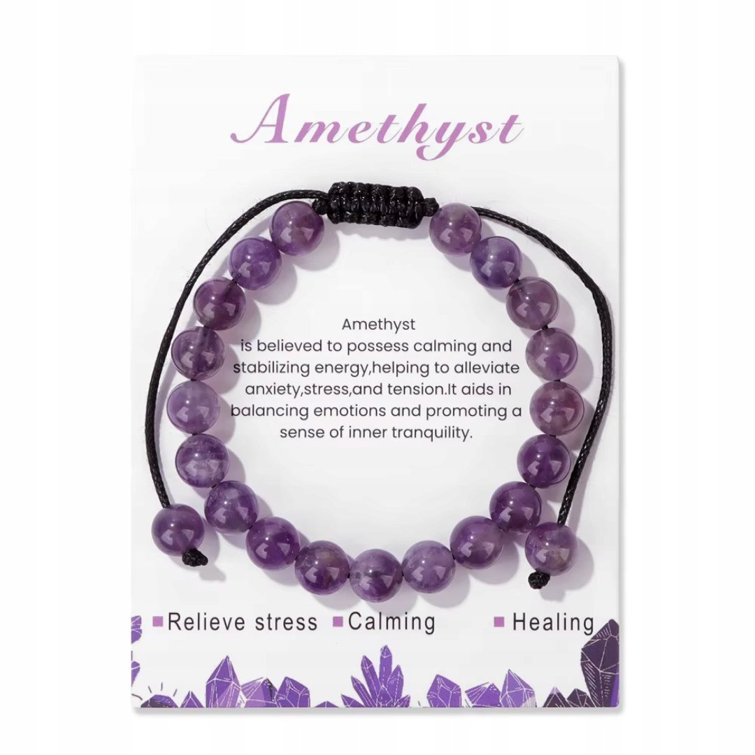 Bransoletka Regulowana z Kamienia Naturalnego Ametyst Amulet Spokoju