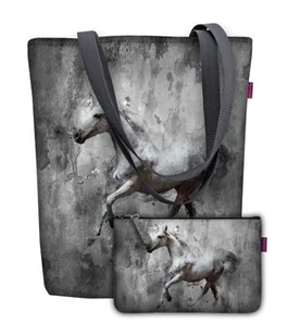 Torebka płócienna Sunny, nadruk Amor +kosmetyczka, – shopperka damska, wodoodporna, zamek, mieści A4, udźwig do 10 kg, polska produkcja, ARCO Design - Torebki damskie - miniaturka - grafika 1