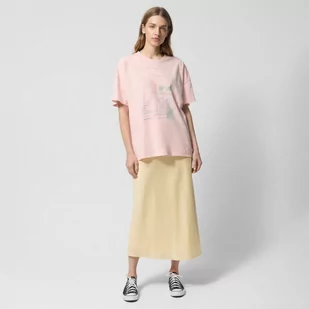 Damski t-shirt oversize z nadrukiem Outhorn OTHWSS24TTSHF1486 - łososiowy - Koszulki sportowe damskie - miniaturka - grafika 1