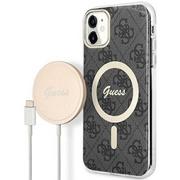 Etui i futerały do telefonów - Guess Etui 4G Print do Apple iPhone 11 Czarny + Ładowarka MagSafe - miniaturka - grafika 1