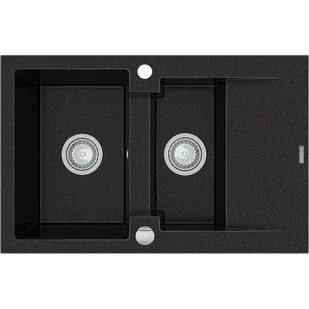 Mexen Gaspar zlewozmywak granitowy 1,5-komorowy z krótkim ociekaczem 737 x 475 mm, czarny/srebrny metalik - 6507731505-73 - Zlewozmywaki - miniaturka - grafika 1
