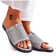 Klapki i japonki damskie - Vinceza Damskie Ażurowe Klapki Z Ozdobą Srebrne Terrys srebrny - miniaturka - grafika 1