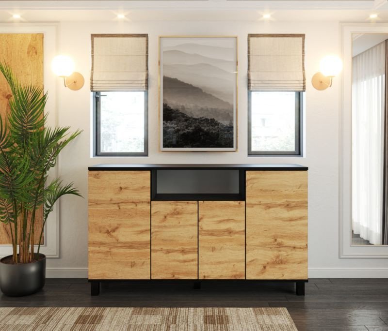 Komoda Do Sypialni Salonu 140cm Bruno Duża Szafka Pojemna Rtv Czarna Wotan