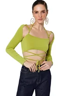 Koszule damskie - TRENDYOL Damska koszula damska z dopasowanym bodycon Scoop Neck Knit Blouse, zielony, 42 - miniaturka - grafika 1