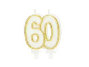 Świeczka na sześćdziesiątkę brokatowa złota - 8,5 cm - 1 szt. - Urodziny dziecka - miniaturka - grafika 1