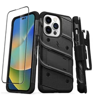 Etui i futerały do telefonów - ZIZO BOLT Series - Pancerne etui iPhone 14 Pro ze szkłem 9H na ekran + uchwyt z podstawką (czarny) - miniaturka - grafika 1
