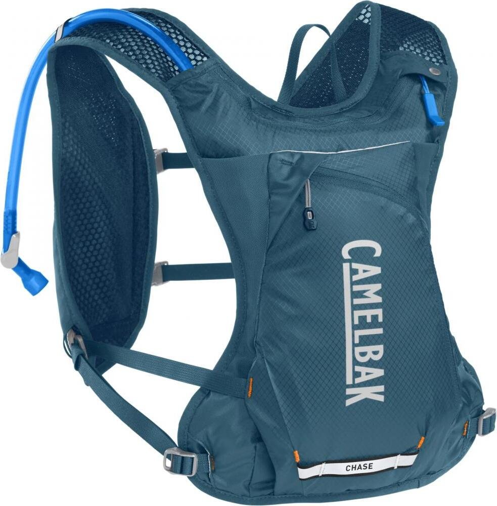 Kamizelka CamelBak Chase Race 4, zbiornik Crux 1,5 l, objętość plecaka 4 l, oddychająca, przegródki na narzędzia, odblaskowa, idealna do jazdy na rowerze, czarna