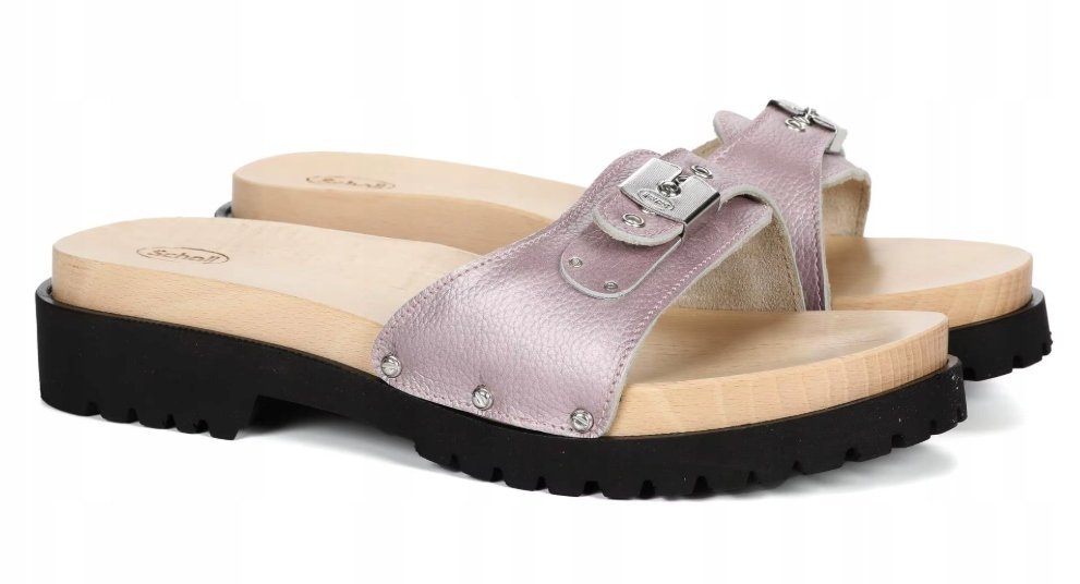 Scholl Klapki Damskie Drewniaki Wsuwane Różowe Skóra 35 Cwn