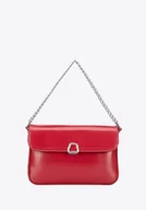 Torebki damskie - Damska listonoszka z imitacji skóry z łańcuszkiem czerwona - miniaturka - grafika 1