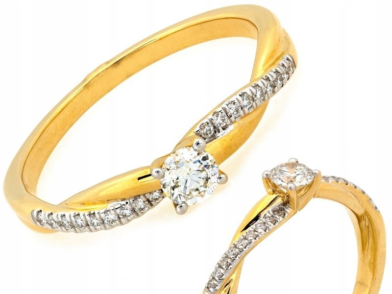 Pierścionek złoty 585 14kt zdobiony brylantami 0.27ct 2.13g R15 na prezent
