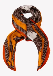 Duża apaszka damska jedwabna brązowa we wzory geometryczne - Apaszki i szaliki damskie - miniaturka - grafika 1