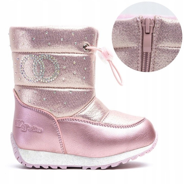 Śniegowce dziewczęce OCIEPLANE kożuszek WYGODNE lekkie SUWAK róż Wojtyłko