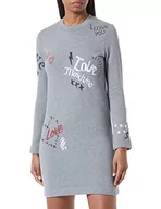 Sukienki - Love Moschino Damska sukienka o regularnym kroju z długim rękawem i emblematami, miłość i szkice, Średni melanż, szary, 44 - miniaturka - grafika 1