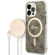 Etui i futerały do telefonów - Guess Etui 4G Print do Apple iPhone 13 Pro Max Brązowy + Ładowarka MagSafe - miniaturka - grafika 1