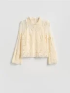Bluzki damskie - Reserved - Bluzka z haftowanym zdobieniem - kremowy - miniaturka - grafika 1