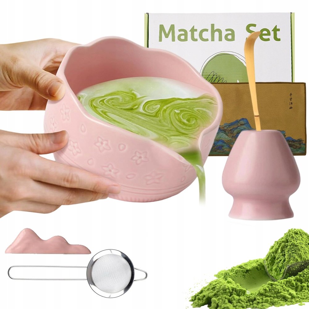 7-CZĘŚCIOWY Zestaw Prezentowy Do Herbaty Matcha Z Miotełką I Łyżką