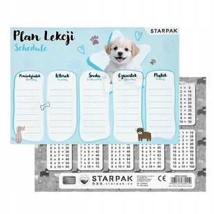 PLAN LEKCJI Z TABLICZKĄ MNOŻENIA DLA DZIEWCZYNKI PIES PIESEK Starpak - Szkolne artykuły papiernicze - miniaturka - grafika 1