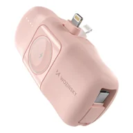 Powerbanki - Mini powerbank Wozinsky WF16-YLS 5000mAh 15W Lightning z wbudowanym kablem USB-C i ładowarką do Apple Watch - różowy - miniaturka - grafika 1
