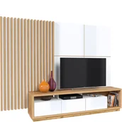 Inne meble do salonu - Meblościanka Duża TYP-10 Celine Helvetia Wieruszów Biały Mat / Dąb Wotan / Biały Połysk - miniaturka - grafika 1