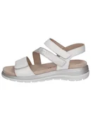 Sandały damskie - Caprice Skórzane sandały w kolorze srebrno-białym na koturnie - miniaturka - grafika 1