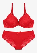 Komplety bielizny - Czerwony Koronkowy Komplet Biustonosz i Majtki Figi w Klasycznym Stylu Ezirene - miniaturka - grafika 1