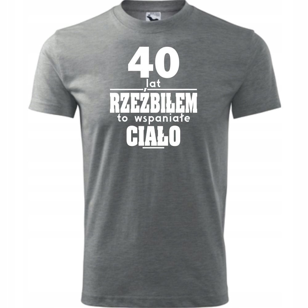 Męska Koszulka z Nadrukiem 40 lat rzeźbiłem to wspaniałe ciało na Prezent ciemnoszary melanż M