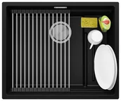 Zlewozmywaki - Primagran Zlewozmywak granitowy z dużą komorą XXL jednokomorowPraga 60 Step Level kolor Czarny metalik MPSKM-X0#P - miniaturka - grafika 1