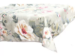 Obrus 140X220 Dekora B Beżowy Czerwony Szary Liście Kwiaty Wykończony Lamówką - Obrusy i serwetki - miniaturka - grafika 1