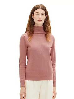 Swetry damskie - Podstawowy damski sweter z golfem TOM TAILOR, 33157-blaknący różany melanż, XXL - grafika 1