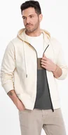 Bluzy męskie - Ombre Męska bluza dresowa BASIC rozpinana z kapturem - kremowa V11 OM-SSBZ-0178 XL - miniaturka - grafika 1